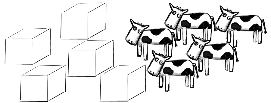 five blocks and five cows